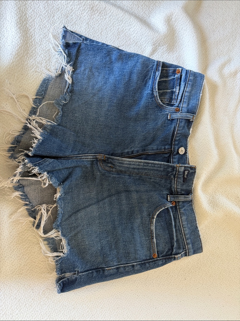 Abercrombie Mom Shirt High-Rise Distressed Denim Shorts - Blue 8/29